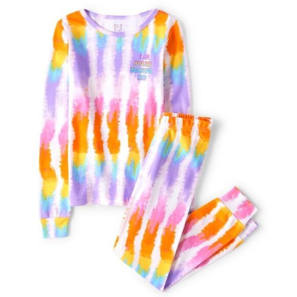 The Children’s Place Girl’s Rainbow Tie-Dye Snug Fit Cotton Pajamas Size 5 - Picture 1 of 16